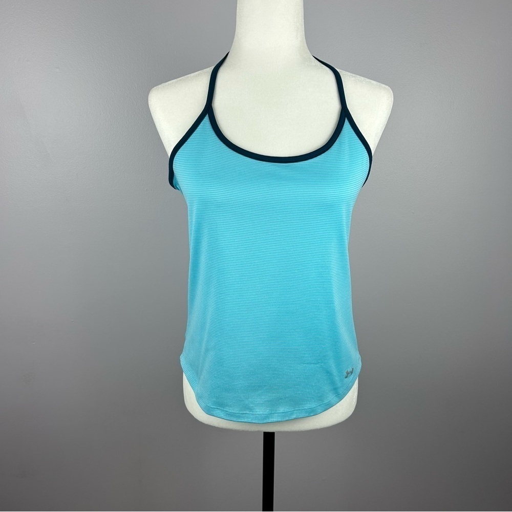 Under Armour Women’s Heat Gear Fitted Racerback  Light Blue Tank Top Size Small